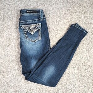 VIGOSS Womens Skinny Heritage Fit Blue Wash Embellished Pockets Size S2 L30
